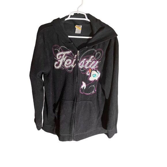 Looney Tunes Sweaters - Looney Tunes Women's 2XL Black Feisty Cat Hooded Full Zip Sweater